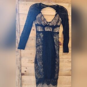 Nasty Gal Black Lace Long Sleeve Sheath Dress